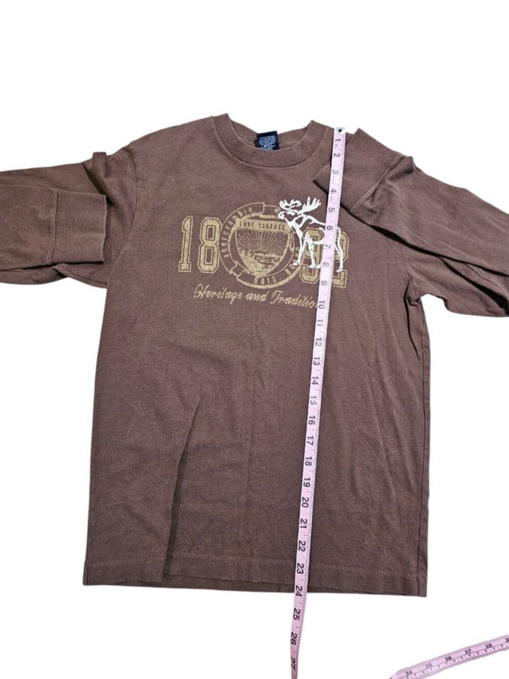Abercrombie Kids M Long Sleeve Brown Cotton Graphic Moose Shirt Archival Y2K - Picture 6 of 6